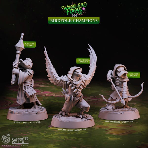 Birdfolk Champions Duck D&D Resin 28mm or 32mm Heroic Miniature Dungeons and Dragons Pathfinder Tabletop Display Cast N Play Woodland Heroes