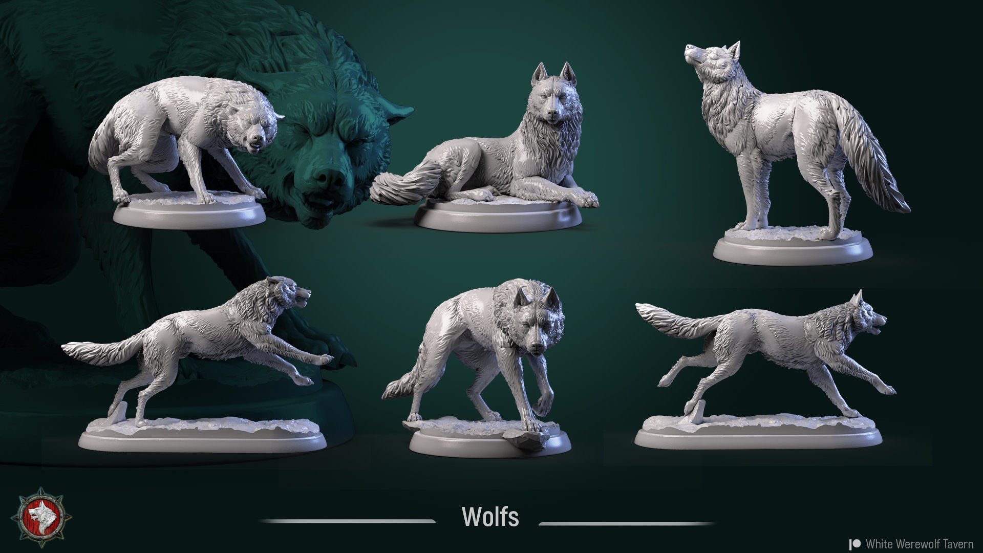 Wolf Pack - Werewolf Madness 28mm or 32mm Miniatures Dungeons and Dragons Pathfinder Tabletop Display RPG Mini Wolves White Werewolf Tavern