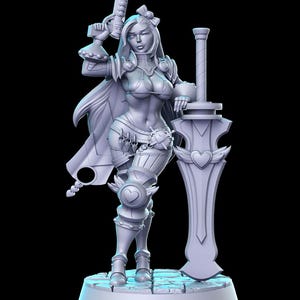 Gilda Sexy Pinup Female Gunner Fighter 28mm 32mm D&D Resin Miniature Dungeons and Dragons Roleplaying RN Estudio Cyberpunk Vol 2