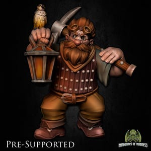 Dofut Oaktoe Dwarf Miner 28mm 32mm D&D Resin Mini Dungeons and Dragons Pathfinder Tabletop RPG Character Miniatures of Madness Villagers