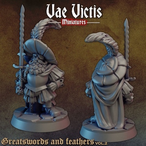 Dwarf Landsknecht 28mm or 32mm D&D Resin Miniature Dungeons and Dragons Pathfinder RPG Roleplaying Vae Victis Minis Greatswords Feathers V.2