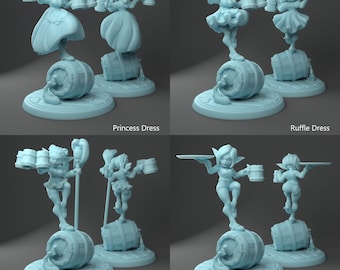 Femmina Pinup Goblin Barmaid Wench D&D 3D Resina stampata 28mm Miniature Dungeons and Dragons Pathfinder Tabletop Twin Goddess Display o RPG