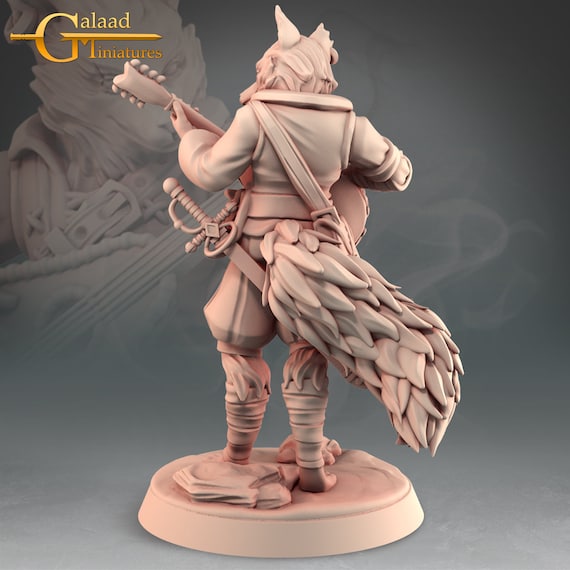 Kitsune Bard w/ Lyre Mini 32mm 28mm Resin Miniature Dungeons and