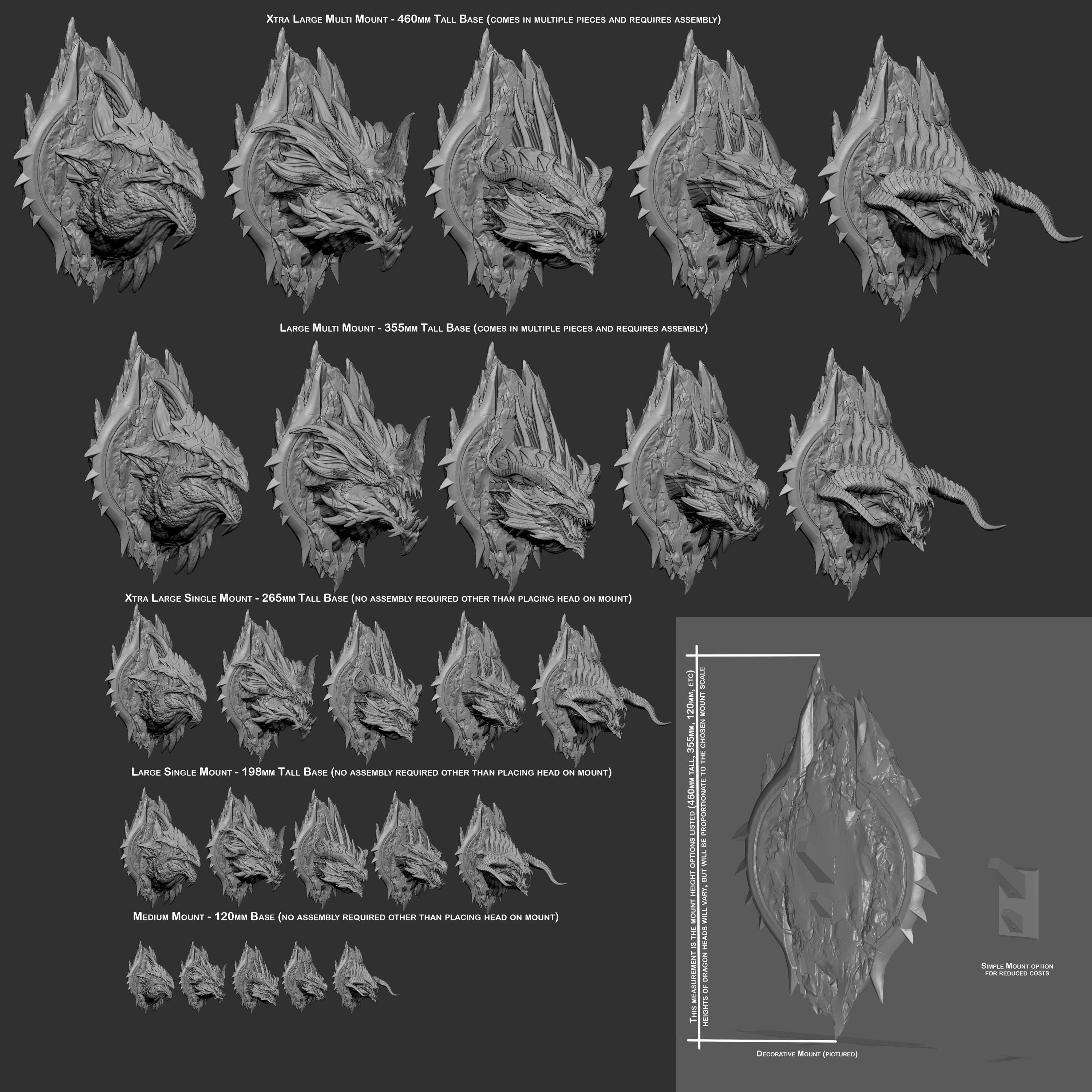 Mounted Dragon Heads - Evil Chromatic Dragons Resin Miniature