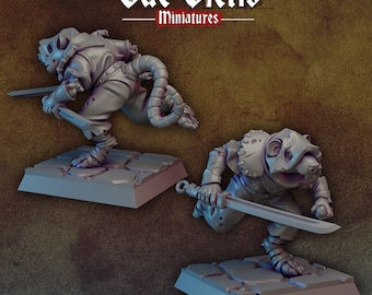 Armed Ratfolk Fighters D&D Resin 28mm 32mm Heroic Miniature Dungeons and Dragons Pathfinder Tabletop Display Vae Victis Sewer Stalkers Vol 3