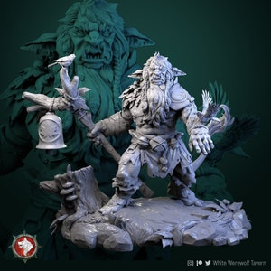 Leshy, Evil Firbolg Resin Mini 28mm 32mm and 75mm Scales Dungeons and Dragons Pathfinder Tabletop Display RPG White Werewolf Tavern