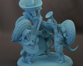 Fantasy Kobold Mariachi Band 28 mm, żywica 3D, drukowane miniatury Dungeons and Dragons Pathfinder Tabletop Twin Goddess Display RPG Flame Band