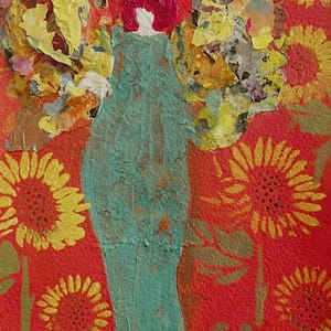 Pintura original de ángel acrílico: collage de técnica mixta sobre papel de acuarela