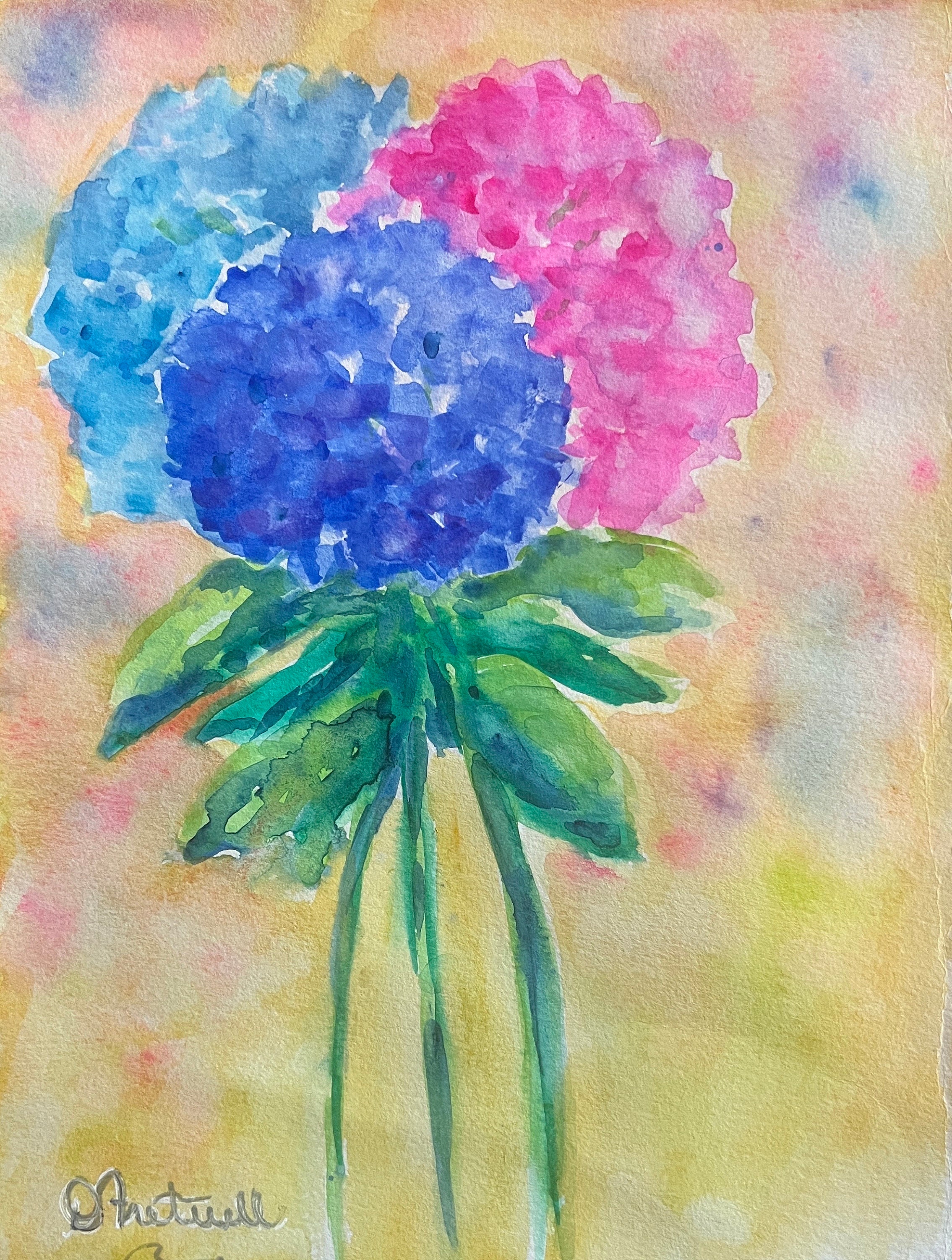 水彩画　原画　紫陽花の花束 オリジナル作品：紫陽花の花束（水彩画、9×12インチ） - Etsy 日本
