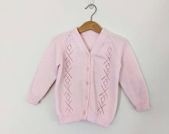 Handknit Pastel Pink Cardigan kids size 3