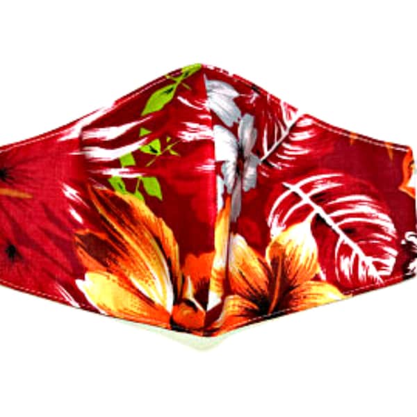 Red Hawaiian Face Mask| Summer Print Face Mask| Mask with Filter| Reusable Face Mask| Pure Cotton Mask| Sizes L XL 2XL| Made in US