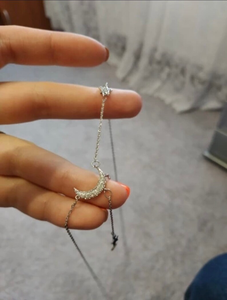 Charming magical silver star and moon necklace