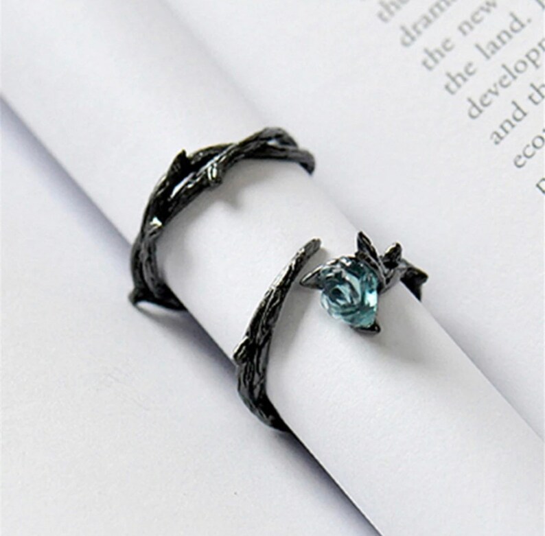Pair of adjustable blue rose ring/ couple rings 