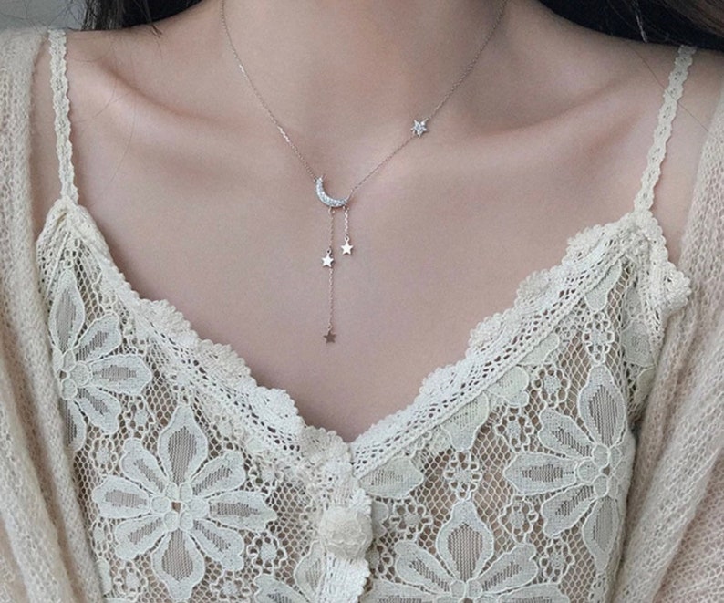 Charming magical silver star and moon necklace