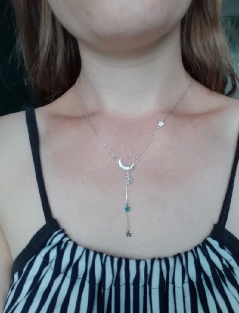 Charming magical silver star and moon necklace