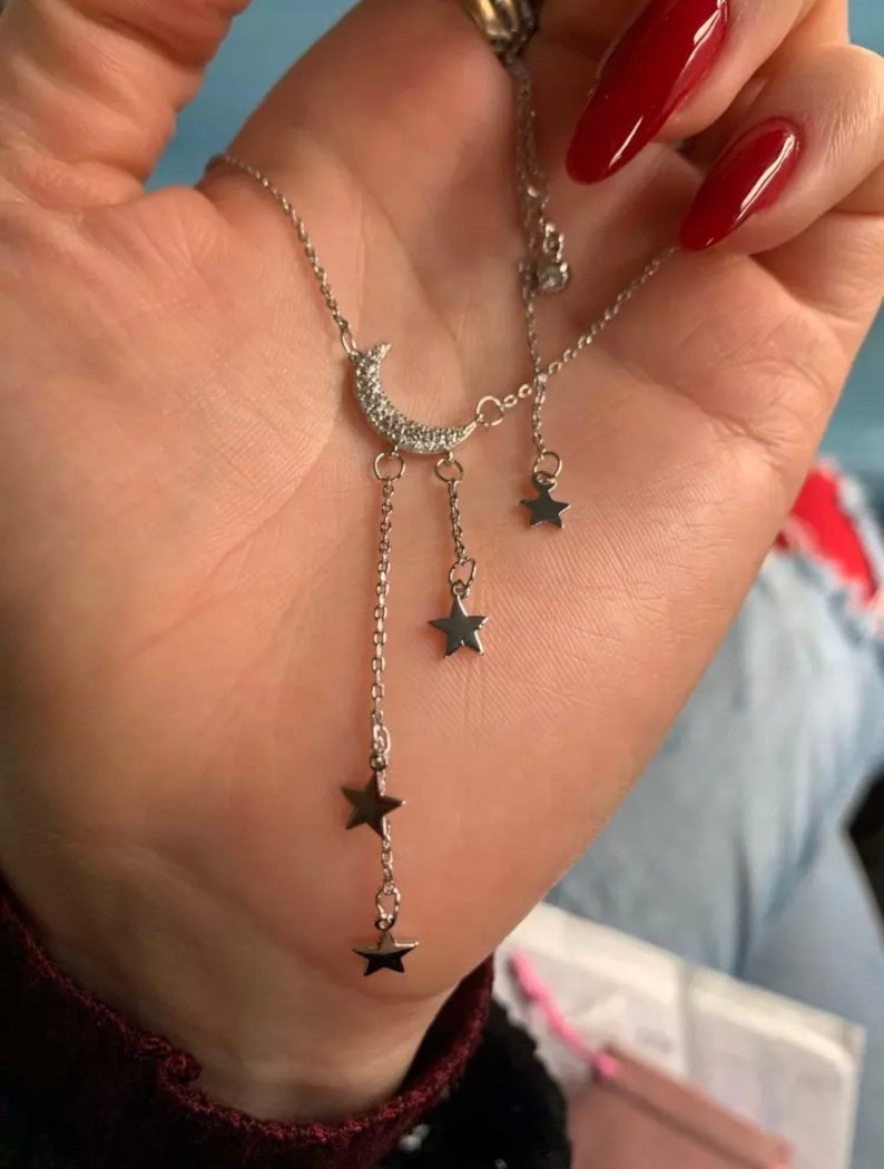 Charming magical silver star and moon necklace