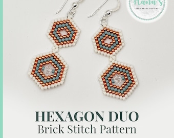 Brick stitch earring pattern, Seed bead earrings hexagon pattern, bead your own jewelry, gift idea, PDF digital download