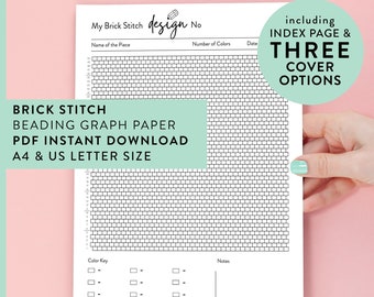 Brick stitch beading graph paper for brick stitch seed bead patterns, printable blank beading template chart with Index page and 3 covers