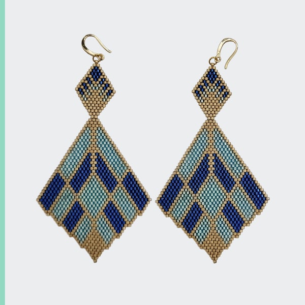 Brick stitch Art Deco seed bead stitch earrings or pendant pattern PDF digital download, art deco statement jewelry gift idea for her
