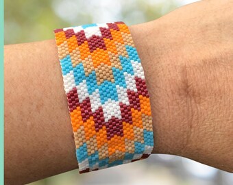 Bracelet Beading Pattern, Odd Count Peyote Stitch 3-in-1 PDF Patchwork Design, DIY jewelry for Beaded Stitch Bracelet or Beaded Bookmark