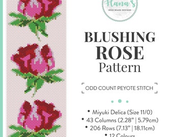 Peyote Stitch Rose bead pattern PDF digital download: Woven DIY Beaded Bracelet, Cuff and Bookmark, great as a handmade mother's day gift