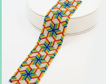 Rainbow peyote, odd count peyote pattern, seed bead bracelet pattern, beaded bookmark pattern, miyuki bracelet pattern