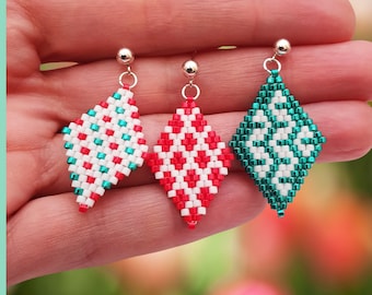 Christmas Brick stitch bead earring pattern, earrings gift idea for her, DIY Jewelry Making Patterns, 3 in 1 pattern for handmade jewelry