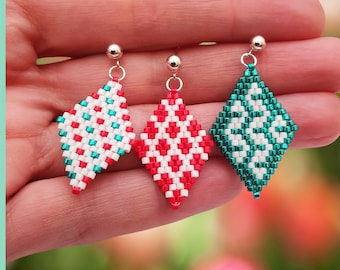 Brick stitch bead earring pattern, earrings gift idea for her, DIY Jewelry Making Patterns, 3 in 1 pattern for handmade jewelry