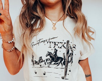 Greetings from Texas Graphic Shirt - Texas Shirt - Cactus Shirt- Vintage T Shirt - Texas Tee - Western Shirt- Boho Shirt - Retro Shirt