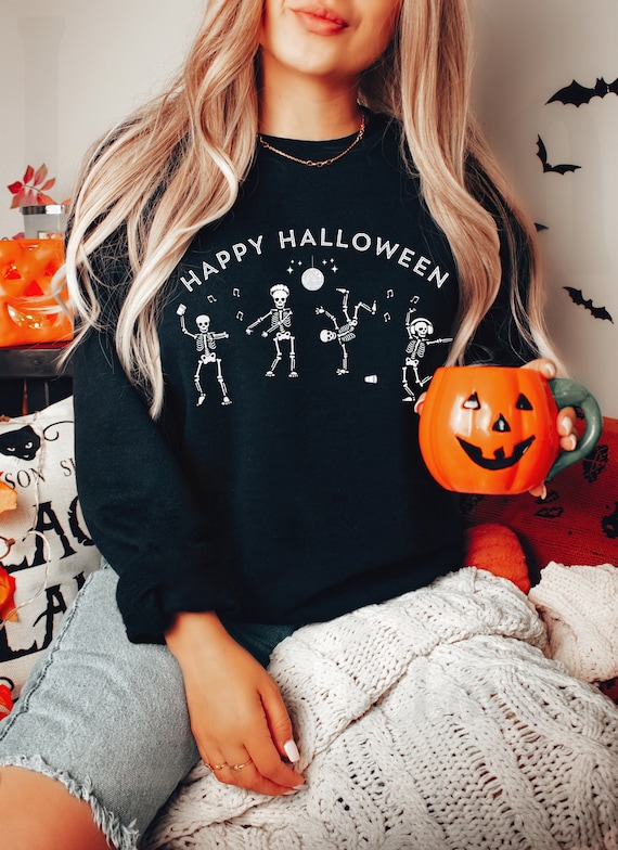 Skeleton Sweatshirt Happy Halloween 