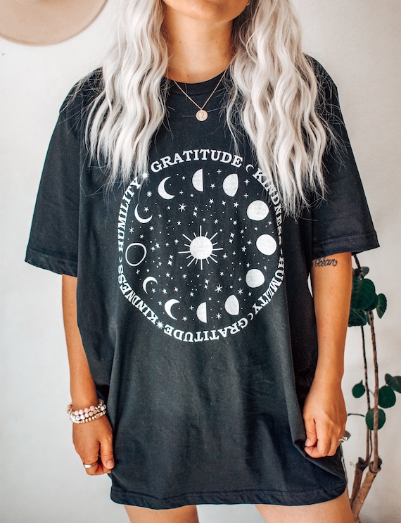 Gratitude Moon Phase Shirt - Positivity Shirt - Women's Shirt - Vintage Inspired Tee - Celestial Shirt - Moon Tshirt - Graphic Tee