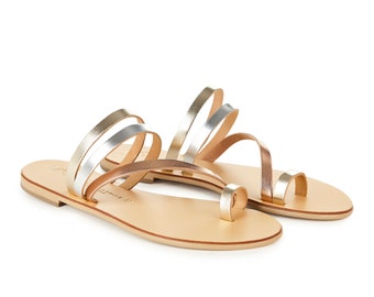 Thassos Sandals, Toe Rings Sandals, Gold Sandals, Rosegold Sandals, Silver Sandals, Sandals metallic, sandals no ankles strap, sandals girls