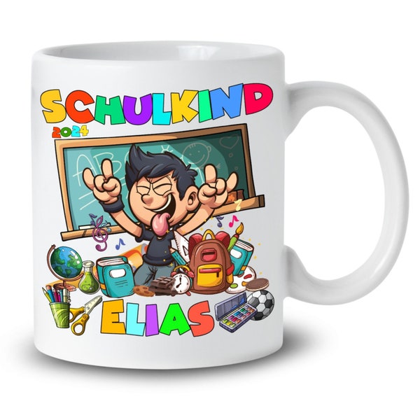 Schulkind Tasse mit Namen, Schulkind 2024 Geschenkidee zur Einschulung, Geschenk zum Schulanfang Schultütenfüllung personalisiert