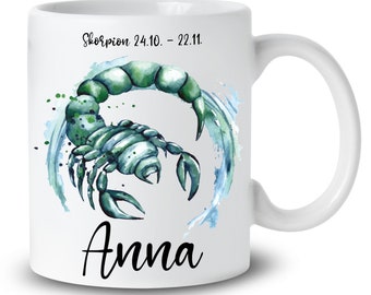 Tasse mit Namen Tasse mit Sternzeichen personalisiert Wunschname Spruch Geschenkidee zum Geburtstag personalisiertes Geschenk