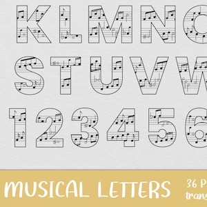 Conjunto de imágenes prediseñadas de letras musicales: música, piano, nota, clave de sol, letra (descarga instantánea)