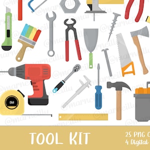 Tool Kit Clipart Set - Bohrer, Säge, Hammer, Bild, druckbar, handlich, Basteln (Instant Download)