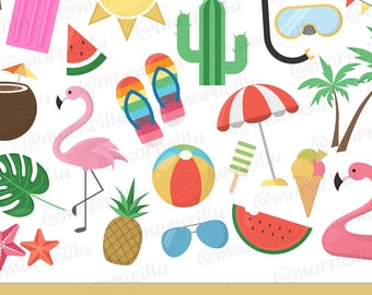 Summer Clipart Set – Beach Vacation Graphics, Digital Papers (Instant Download)
