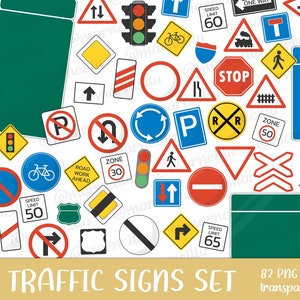 Road/Traffic Signs Clipart Set - stop, caution, rail, highway, street, speed, cricut, cutfile (Instant Download)