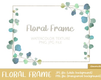 Eucalyptus Floral Boho Frame Clipart - flower, mint, wedding, bright, image, printable, texture (Instant Download)