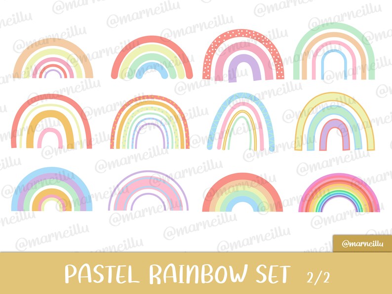 Pastel Rainbow Clipart Set – Boho PNG Images (instant Download) - Etsy