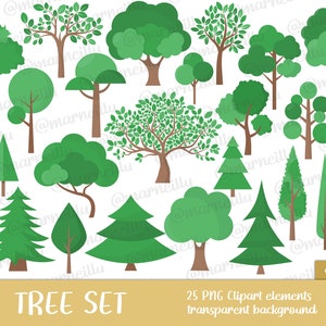 Set di clipart di alberi - verde, parco, foresta, immagine, stampabile, boschi, foglie (download immediato)