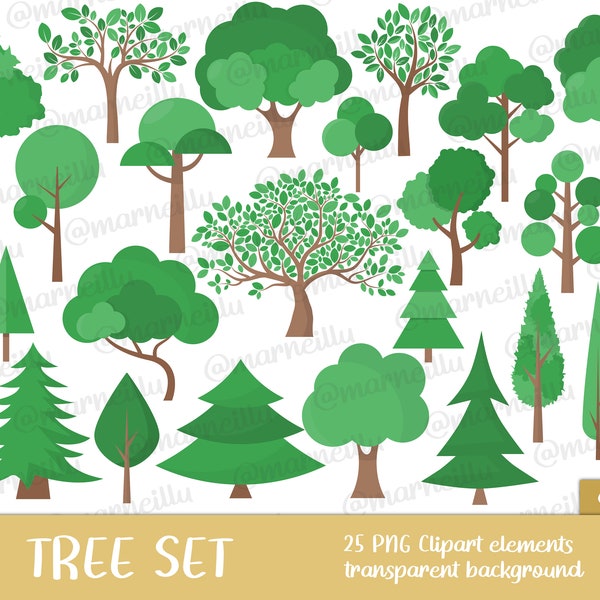 Tree Clipart Set - green, park, forest, image, printable, woods, leaves (Instant Download)