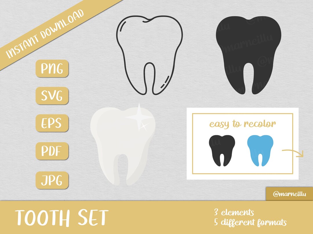 Tooth SVG Clipart Set - Dentist, Dental, Prints, Image, Printable, Png ...