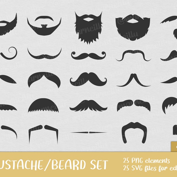 Moustache-Beard SVG Clipart Set - mustache, image, silhouette, cricut, printable (Instant Download)