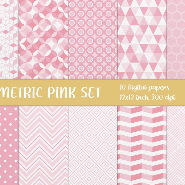 Pink Geometric Digital Papers with Paper Texture (Instant Download)