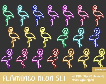 Flamenco neón, imágenes prediseñadas para fiestas neón, imágenes prediseñadas de los 90, paquete de imágenes prediseñadas neón, decoración para fiestas neón, cumpleaños neón, invitación neón, brillo neón, fiesta luminosa