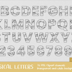 Ensemble de cliparts lettres musicales - musique, piano, note, sol, clé, lettre, image, imprimable, cricut, fichier de découpe, alphabet, jeu (téléchargement instantané)