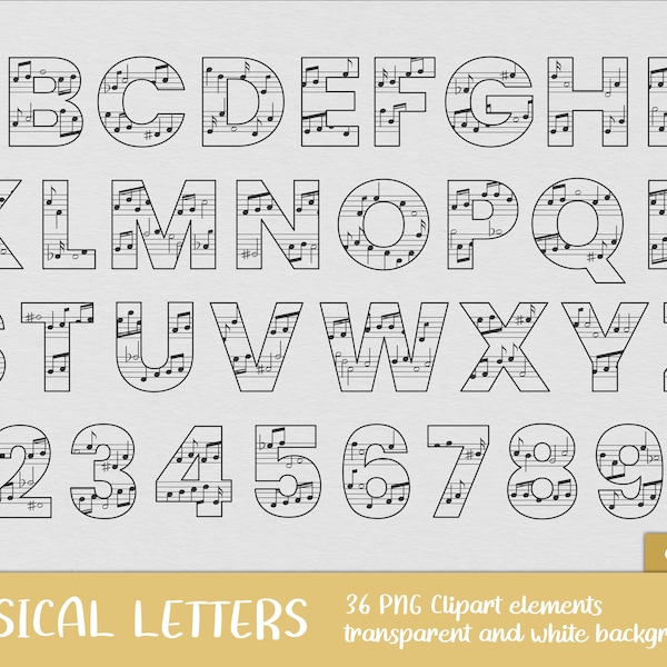 Musical Letters Clipart Set - music, piano, note, treble, clef, letter, image, printable, cricut, cutfile, alphabet, game (Instant Download)