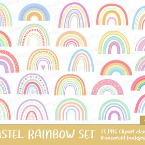 Pastel Rainbow Clipart Set - pastel, boho, colores, imagen, imprimible, brillante, menta, rosa, simple, (Descarga instantánea)