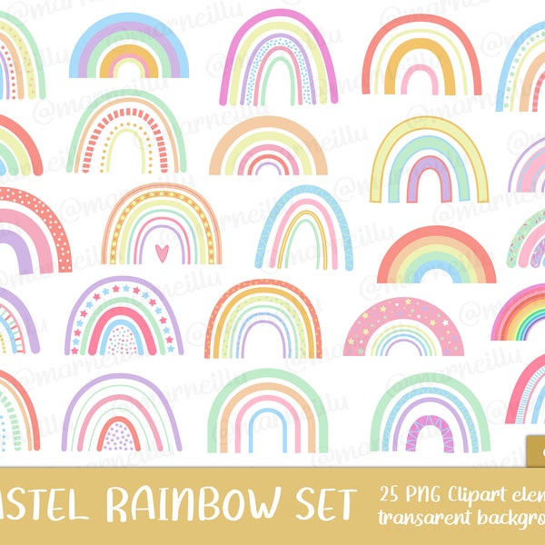 Pastel Rainbow Clipart Set - pastel, boho, colours, image, printable, bright, mint, pink, simple, (Instant Download)